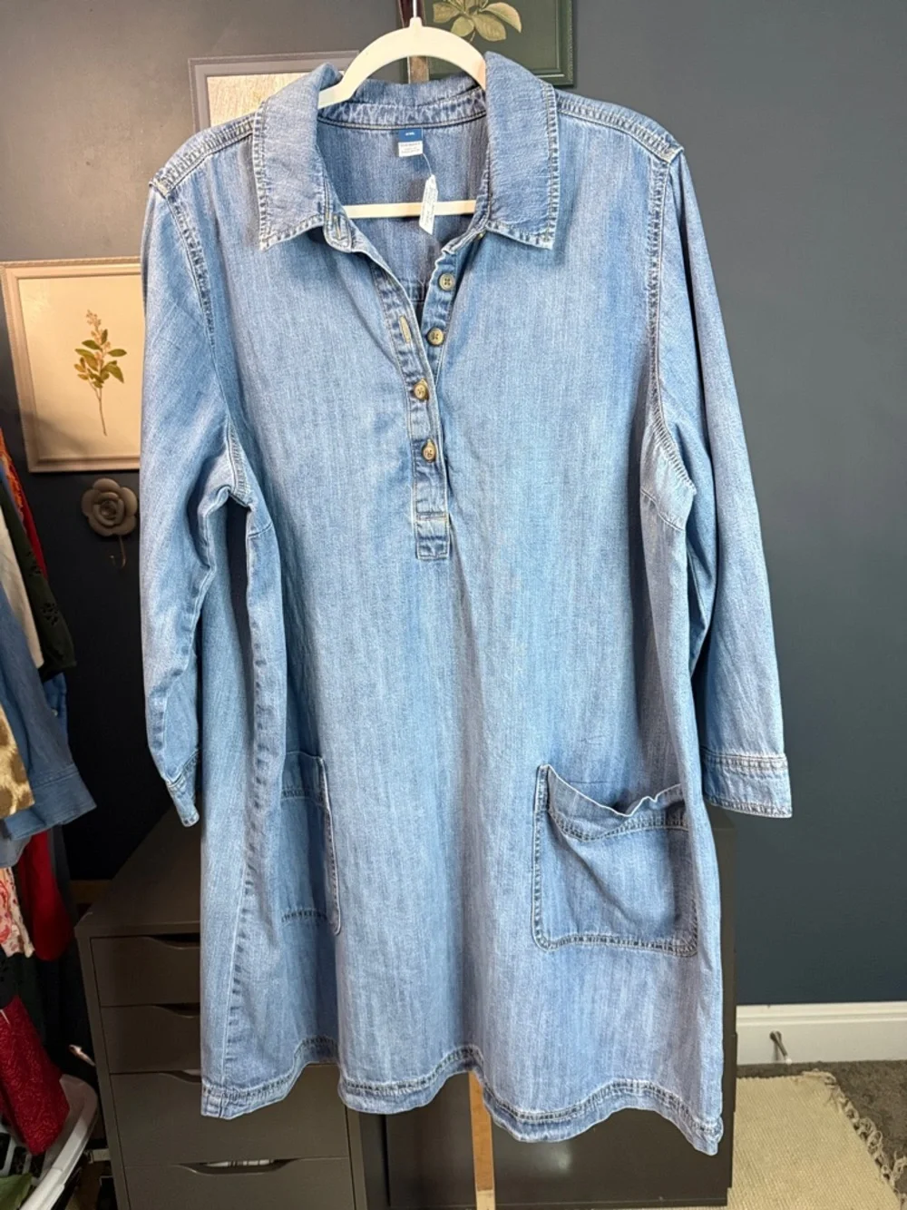 Old Navy Light Blue Denim Long-Sleeve Shirt Dress - Picture 1 of 7